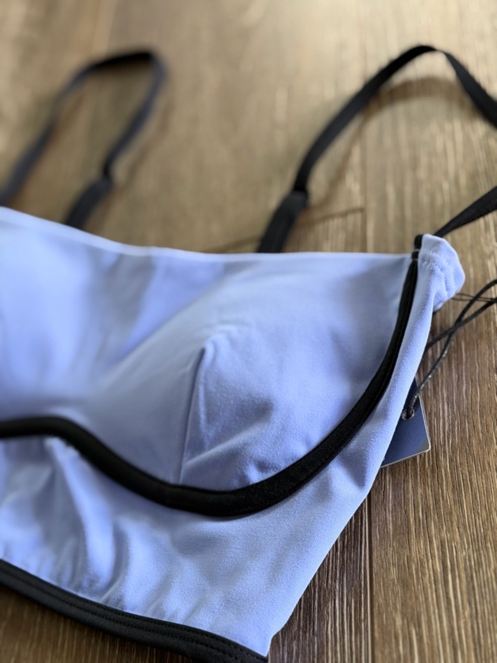 Blue Sports Bra Pilates Top Black Piping
